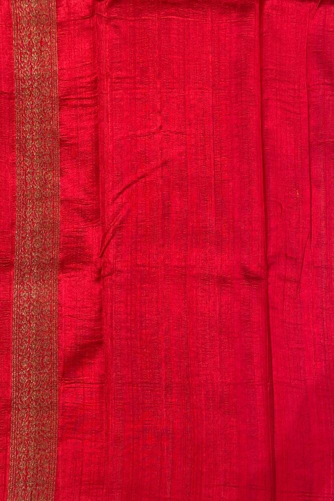 Deep Purple Pure Raw Tussar Banarasi Silk Saree, Hand Woven Motifs With Unstiched Blouse