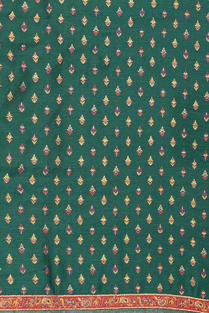 Deep Green Pure Kani Handloom Silk Saree With Floral Woven Blouse