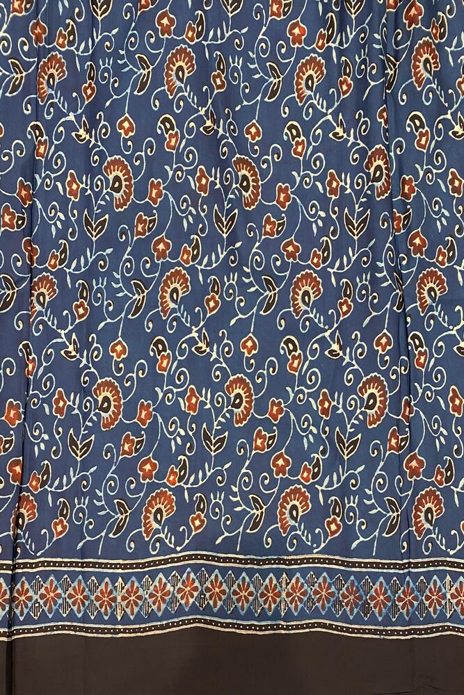 Blue Pure Modal Silk Ajrakh Printed Saree With Unstiched Blouse