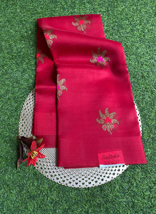 Rani Kora Banarasi Silk Saree, With Unstiched Blouse
