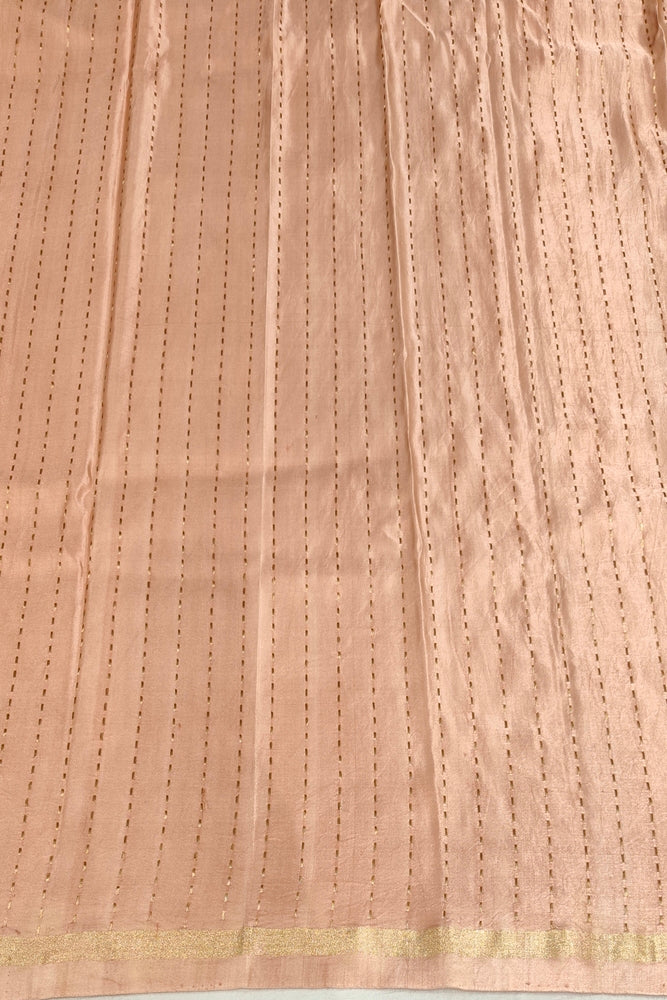 Peach Mashru Silk Banarasi Handloom Saree, With Unstiched Blouse
