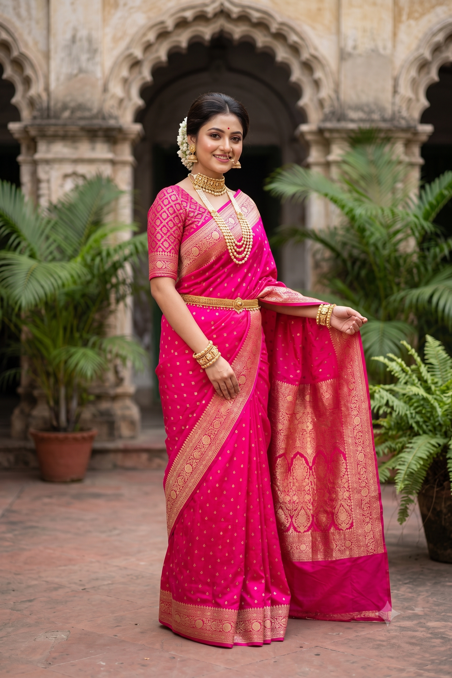 Rani Crepe Khaddi Banarasi Silk Saree With Unstiched Blouse