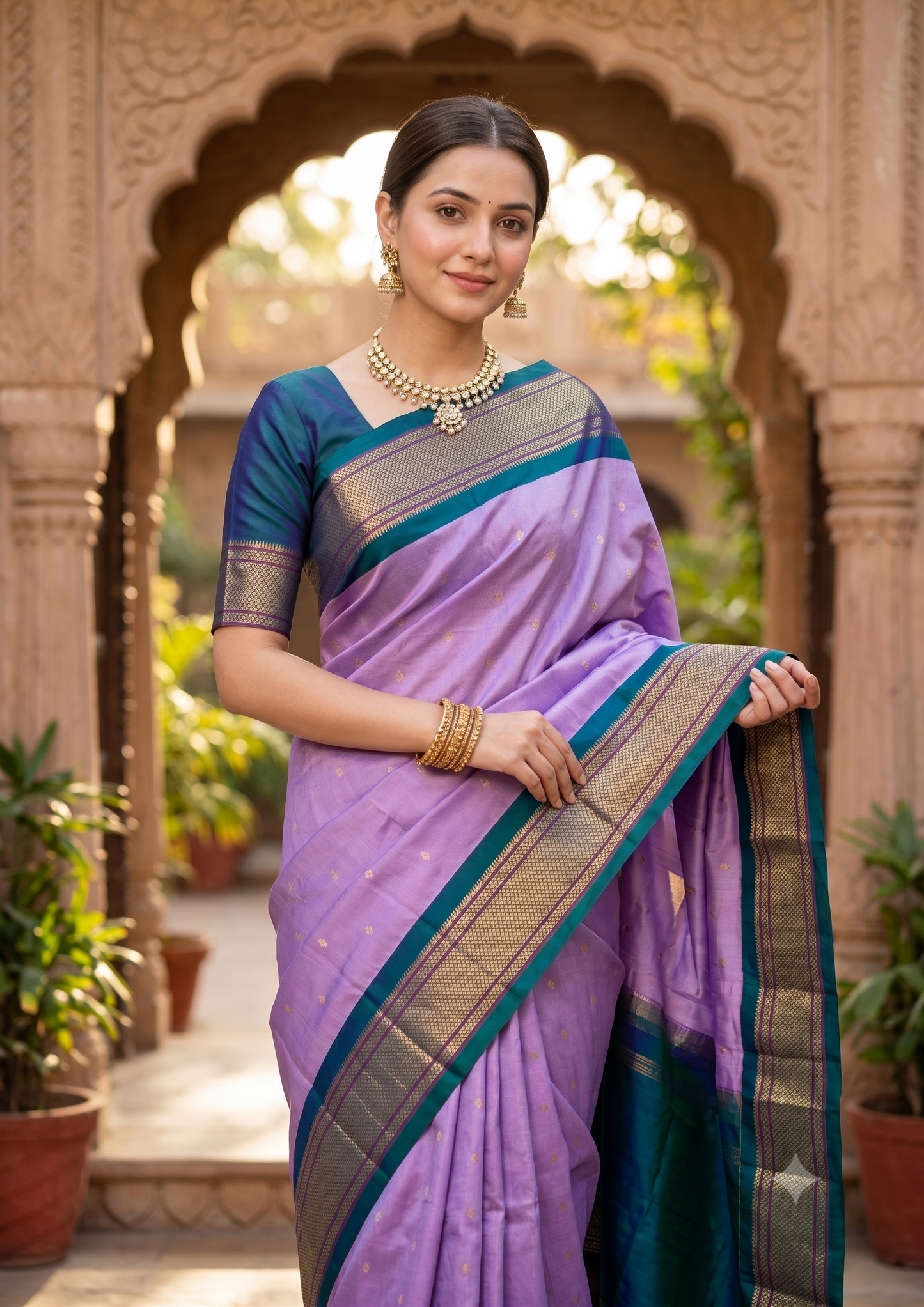 Lavender Paithani Silk Saree, Multi Colour Weaving, With Unstiched Blouse