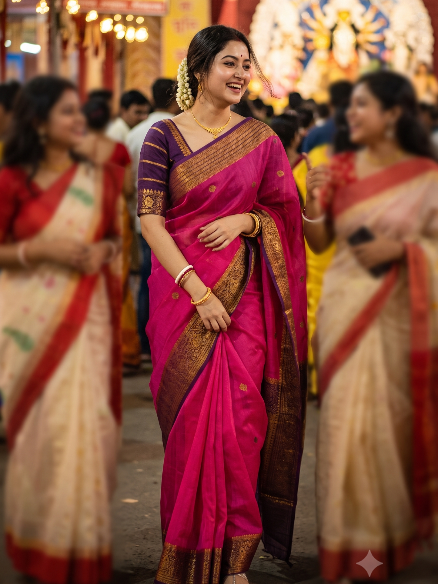 Rani Pink Kora Banarasi Silk Saree, With Unstiched Blouse