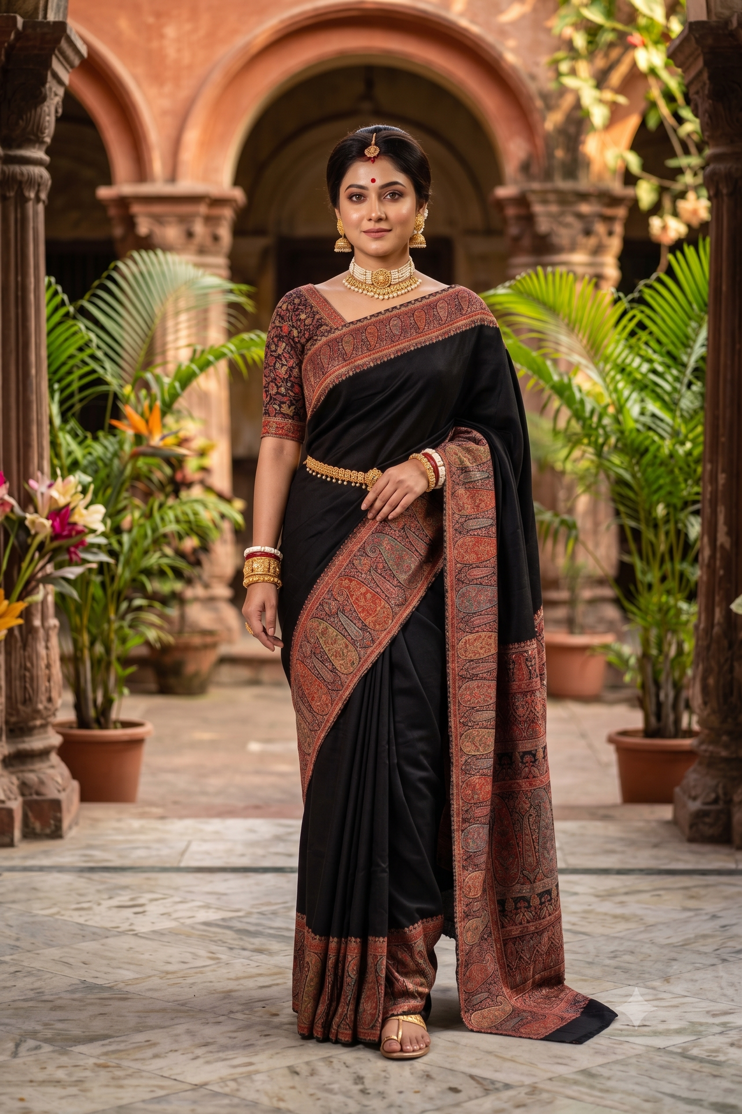 Black Pure Kani Handloom Silk Saree With Unstiched Jamewar Woven Blouse