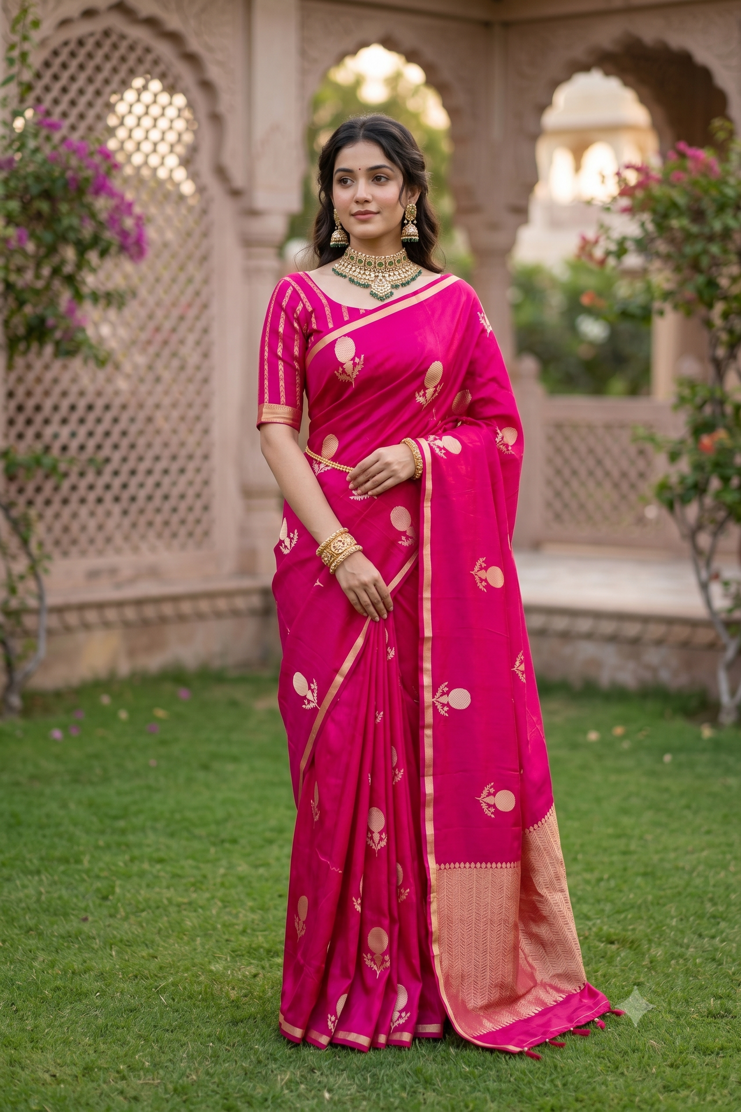 Magenta Mashru Silk Banarasi Handloom Saree, With Unstiched Blouse