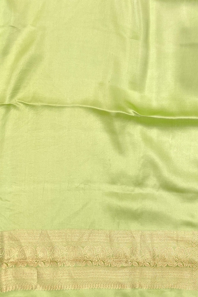 Lime Green Mashru Brocade Silk Saree With Unstiched Blouse