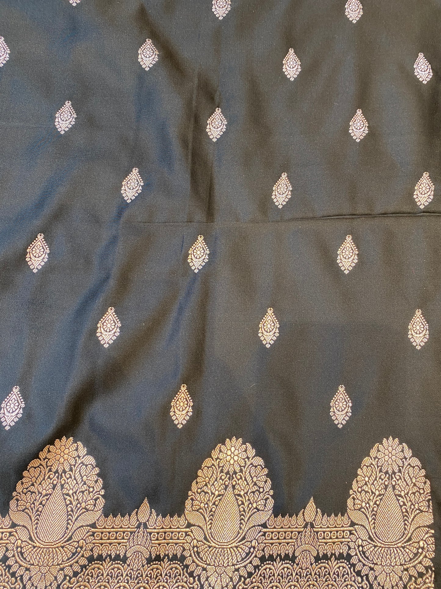 Black Semi Mashru Katan Silk Saree, With Unstiched Blouse