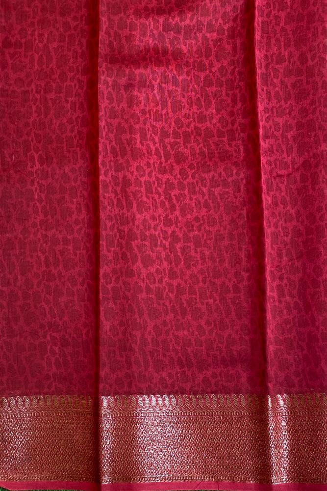 Maroon cotton Chanderi saree with traditional design and matching unstiched blouse, elegant Indian wear by Saarang Sarees