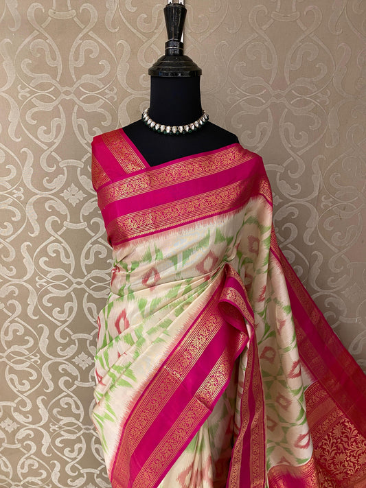 Off-White Coimbatore Silk Saree, With Unstiched Blouse