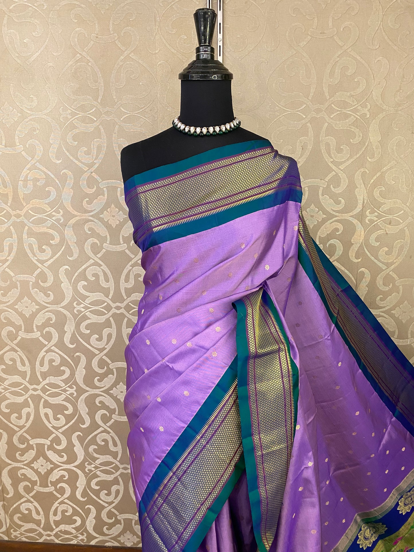 Lavender Paithani Silk Saree, Multi Colour Weaving, With Unstiched Blouse
