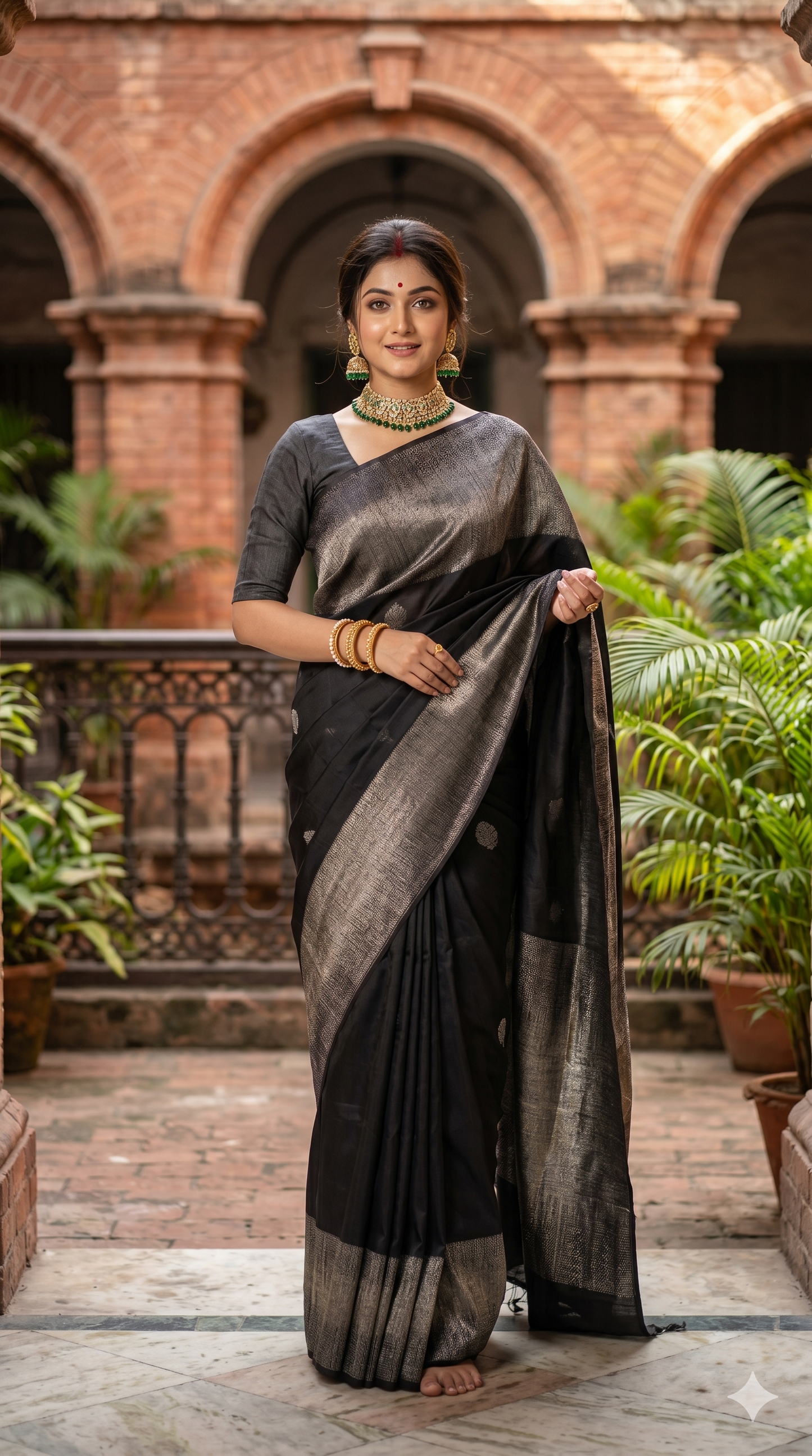 Black Pure Kanjeevaram Silk Saree, With Unstiched Blouse