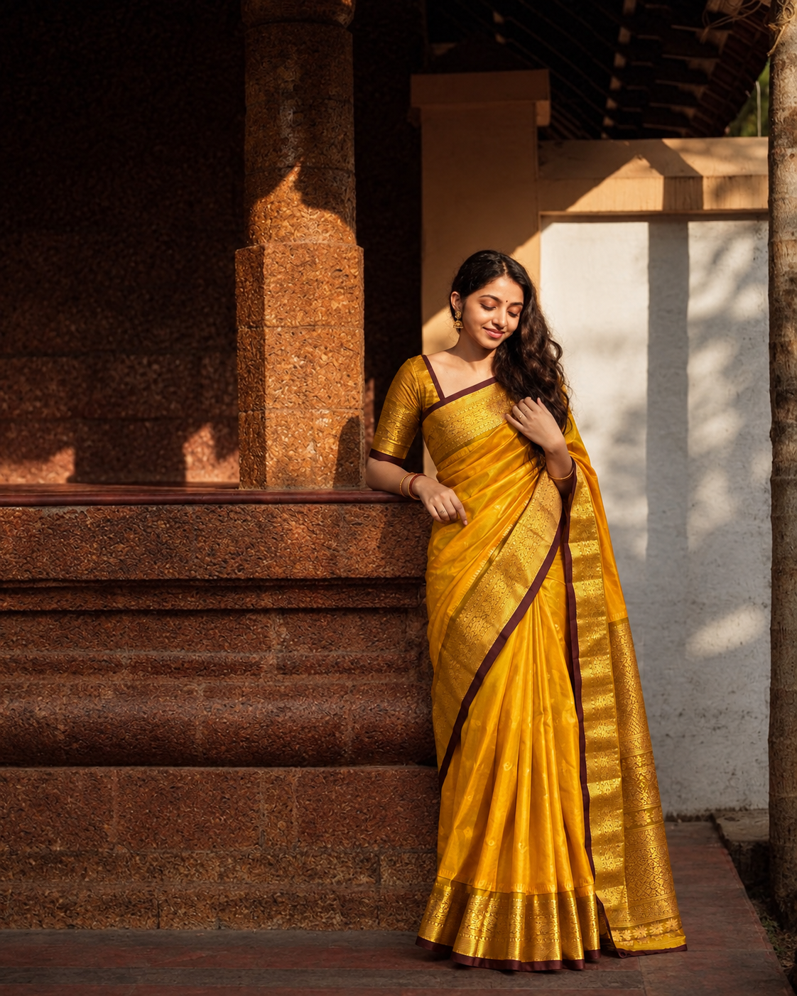 Golden Gadwal Silk Sarees With Unstiched Blouse