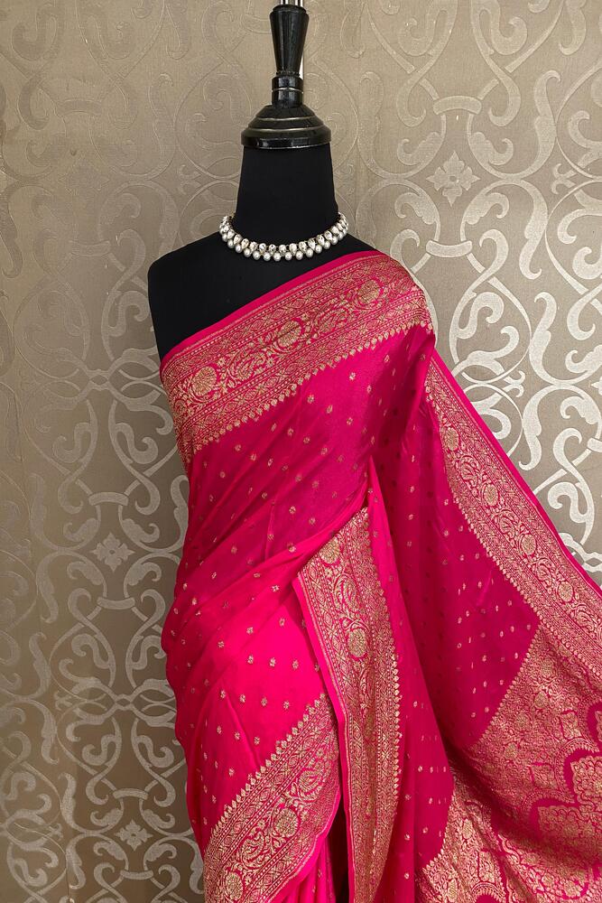 Rani Crepe Khaddi Banarasi Silk Saree With Unstiched Blouse