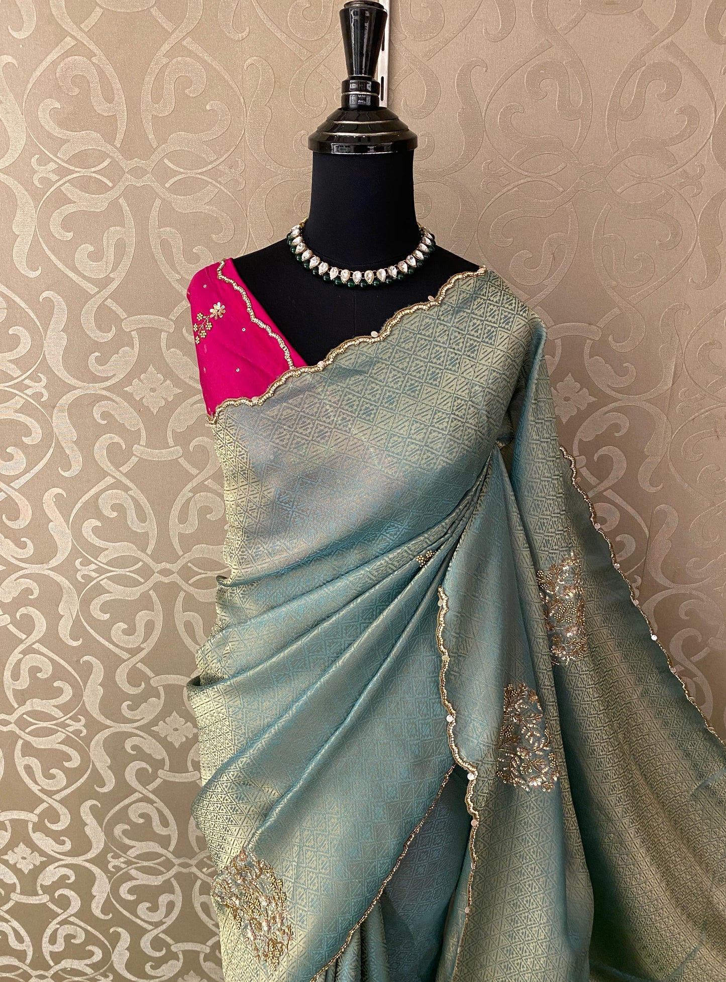 Sky Tissue Silk Embroidery Saree, With Unstiched Blouse