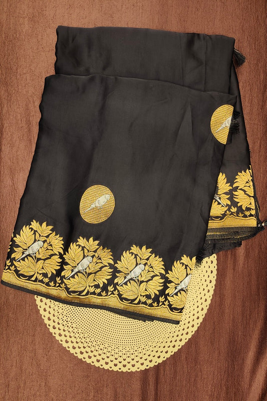 Black Semi Mashru Silk Sarees With Unstiched Blouse