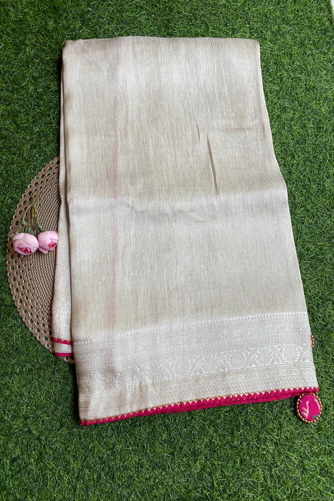 Off-White Tissue Saree, With Unstiched Blouse
