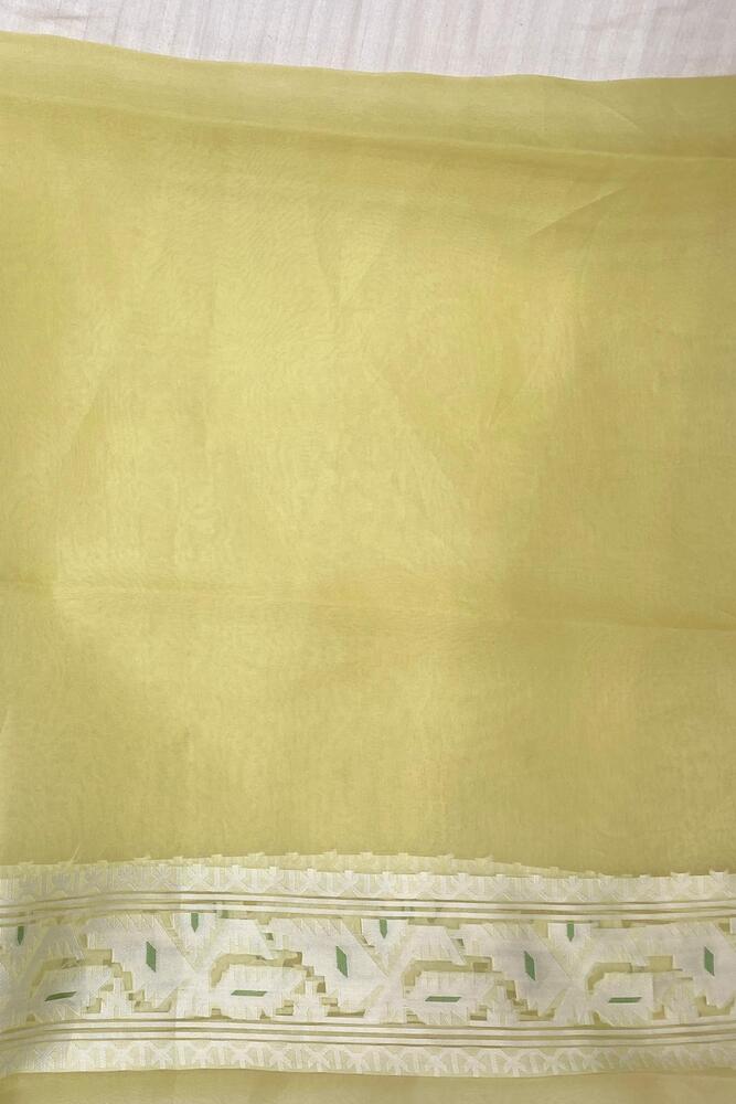 Lime Green Muslin Jamdani Saree, With Unstiched Blouse