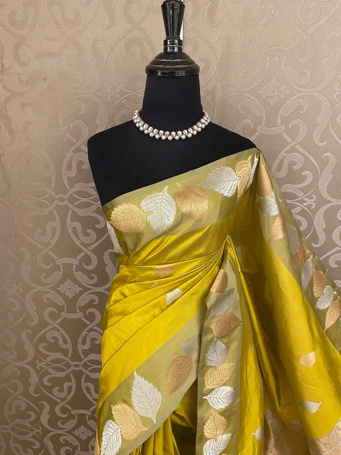 Yellow Katan Banarasi Saree Hand Woven Work, With Unstiched Blouse