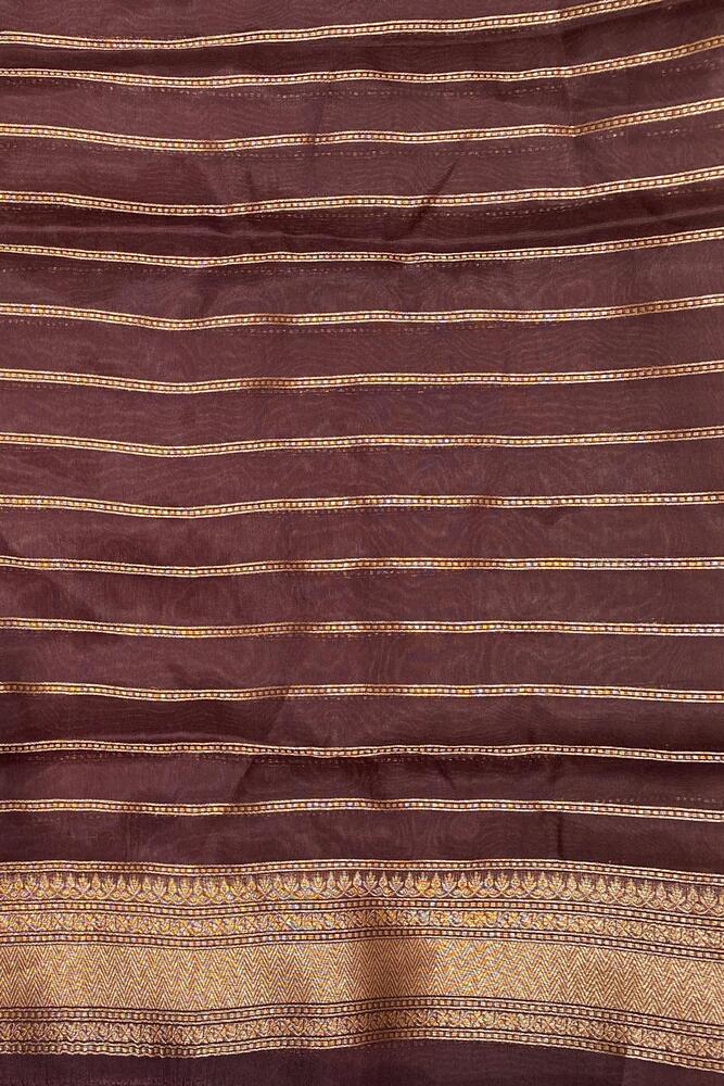 Coffee Brown Brocade Kora Banarasi Silk Saree, With Unstiched Blouse