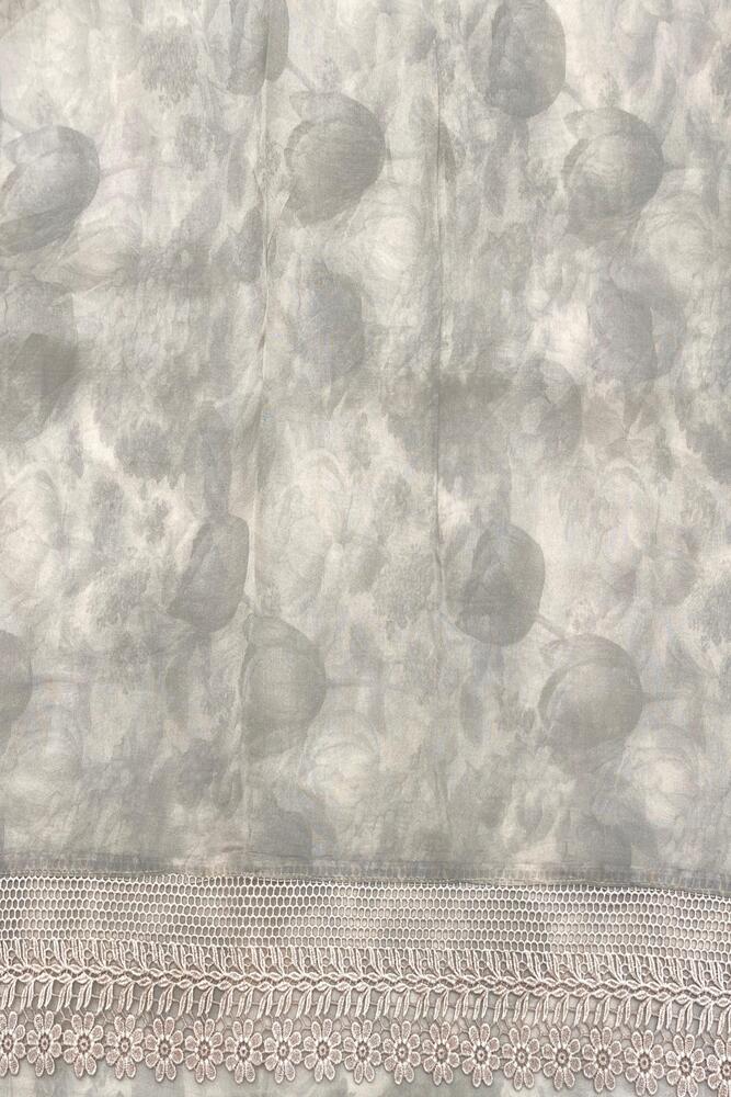 Grey Printed Organza Lace Work Saree, With Unstiched Blouse