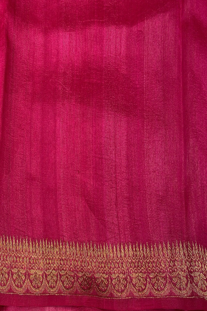 Royal blue Tussar Banarasi silk saree by Saarang Sarees with hand-woven motifs and an unstiched blouse for traditional wear.