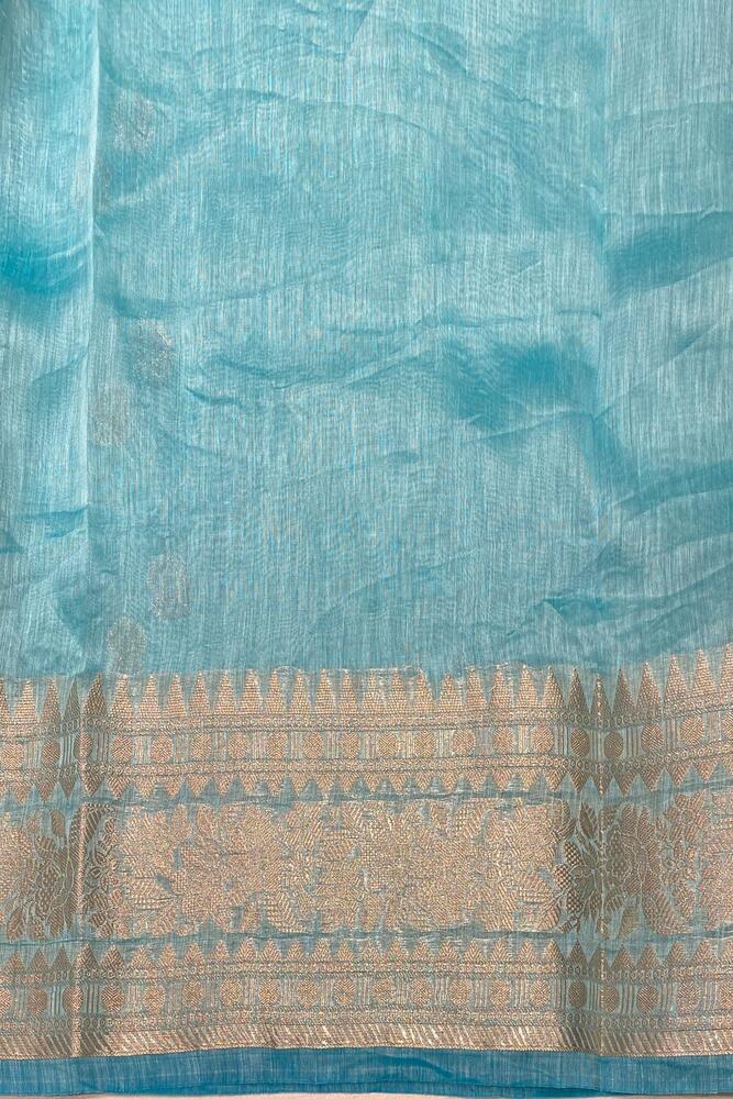 Sky Blue Linen Banarasi Saree With Unstiched Blouse