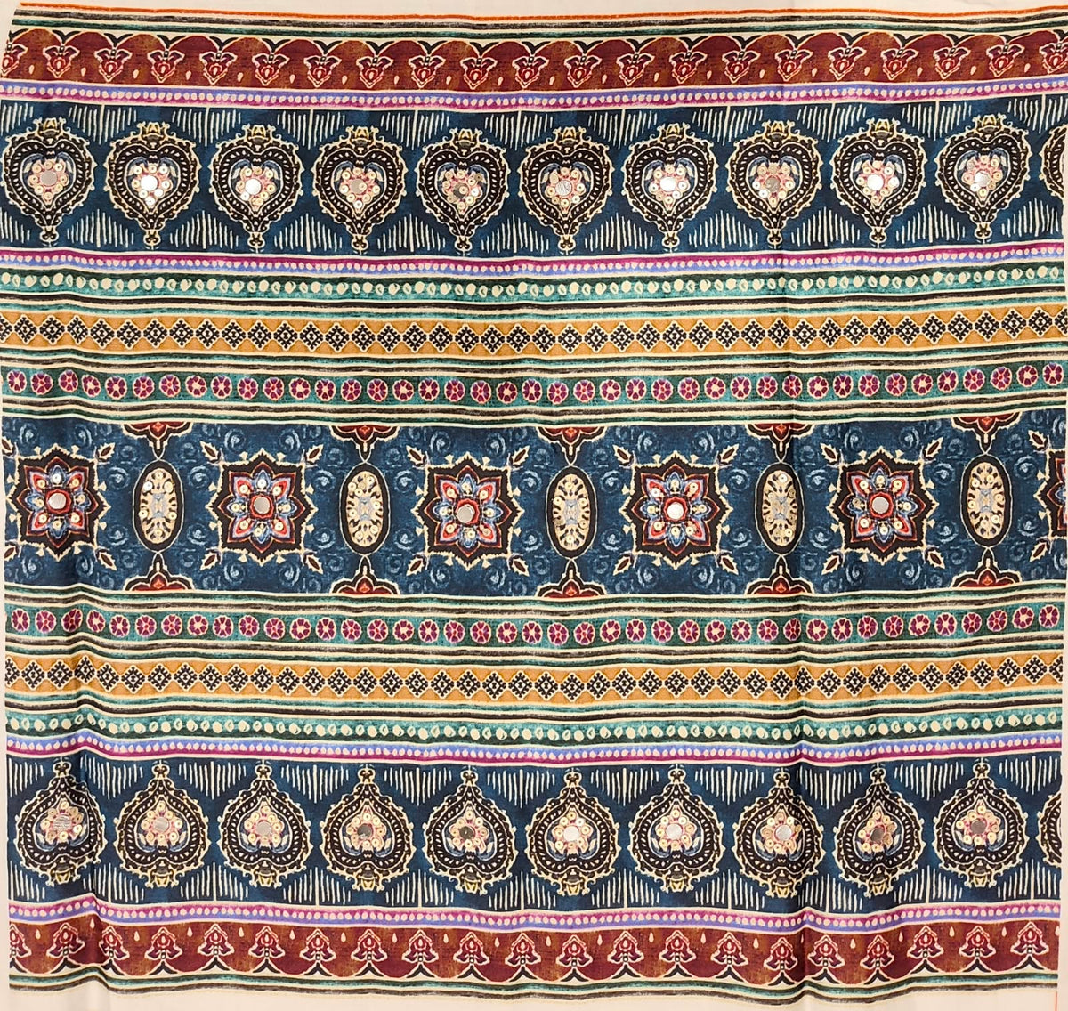 Multi Pure Modal Silk Ajrakh Printed Embroidery Saree With Unstiched Blouse