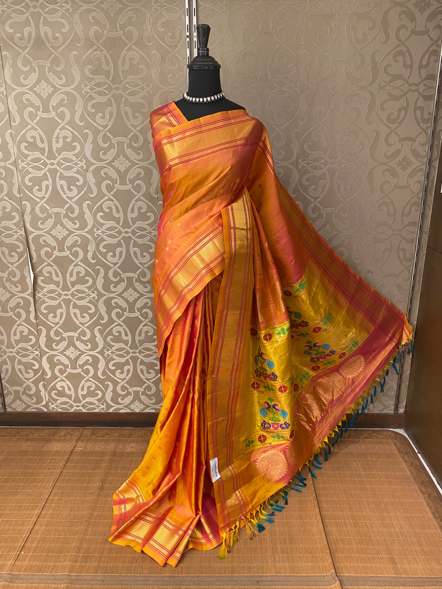 Golden Orange Gadwal Silk Sarees With Unstiched Blouse