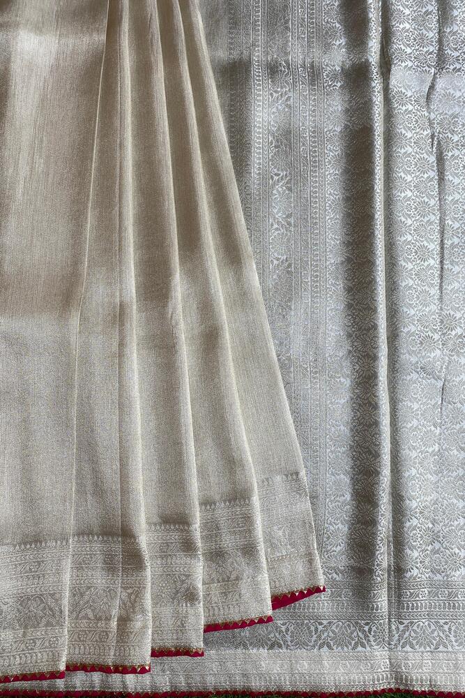 Off-White Tissue Saree, With Unstiched Blouse