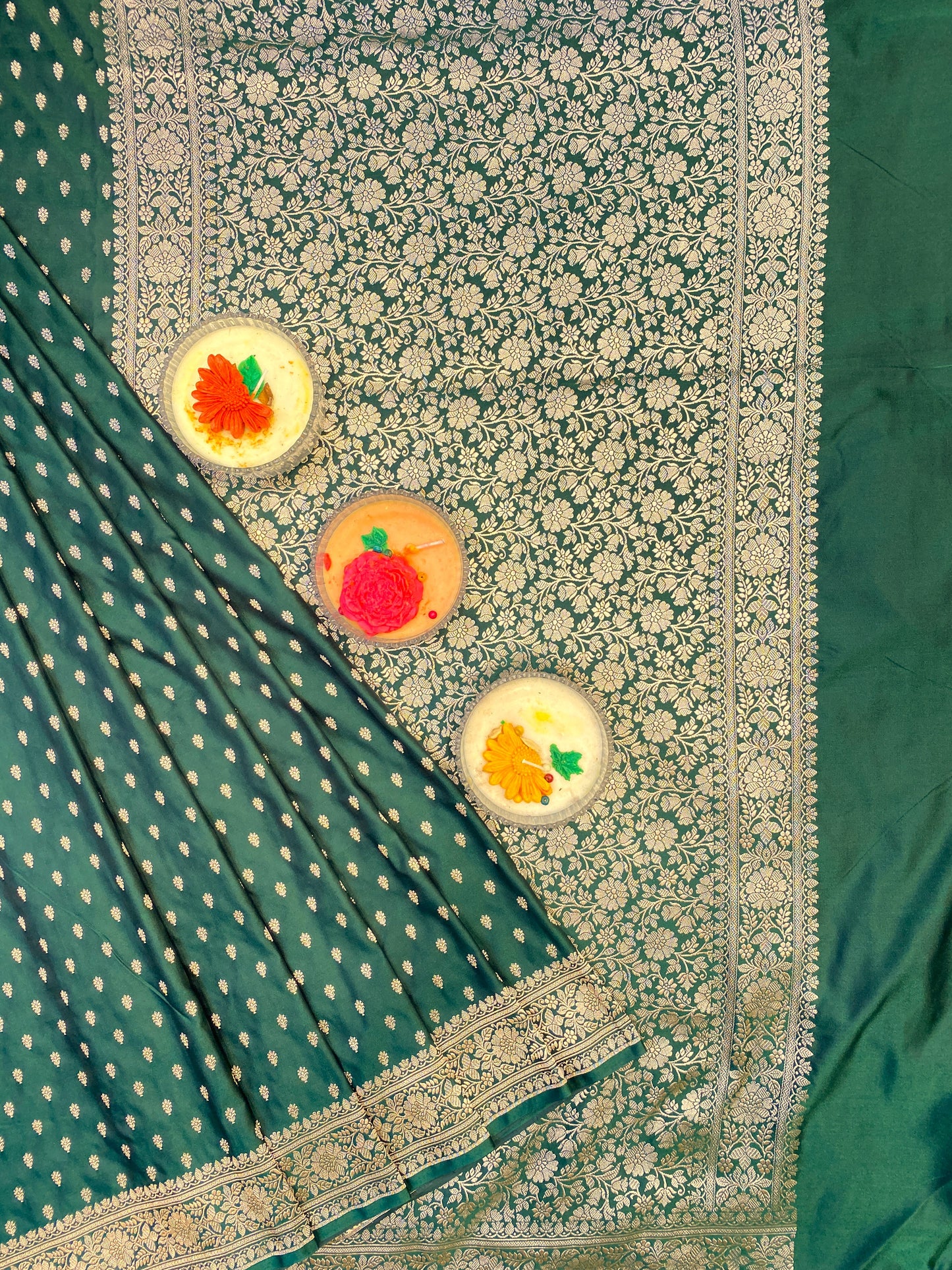 Deep Green Semi Mashru Katan Silk Saree, With Unstiched Blouse