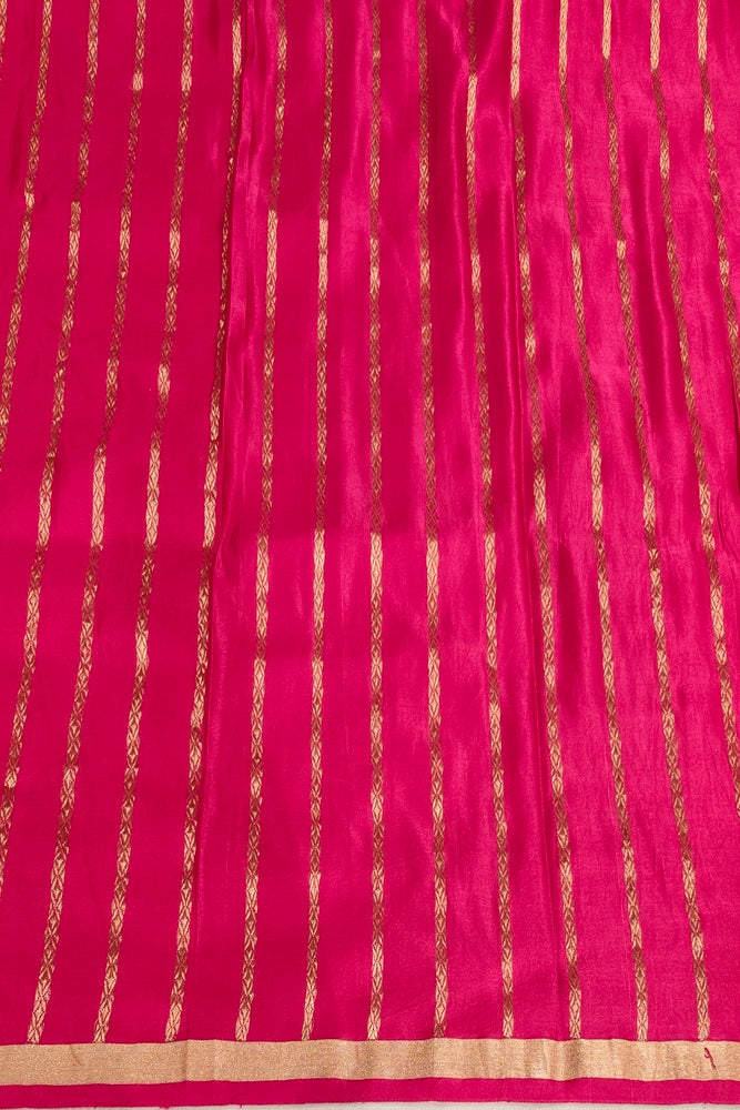 Magenta Mashru Silk Banarasi Handloom Saree, With Unstiched Blouse