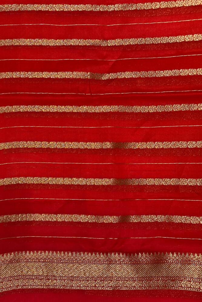 Red Brocade Kora Banarasi Silk Saree, With Unstiched Blouse