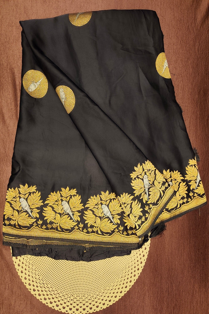 Black Semi Mashru Silk Sarees With Unstiched Blouse