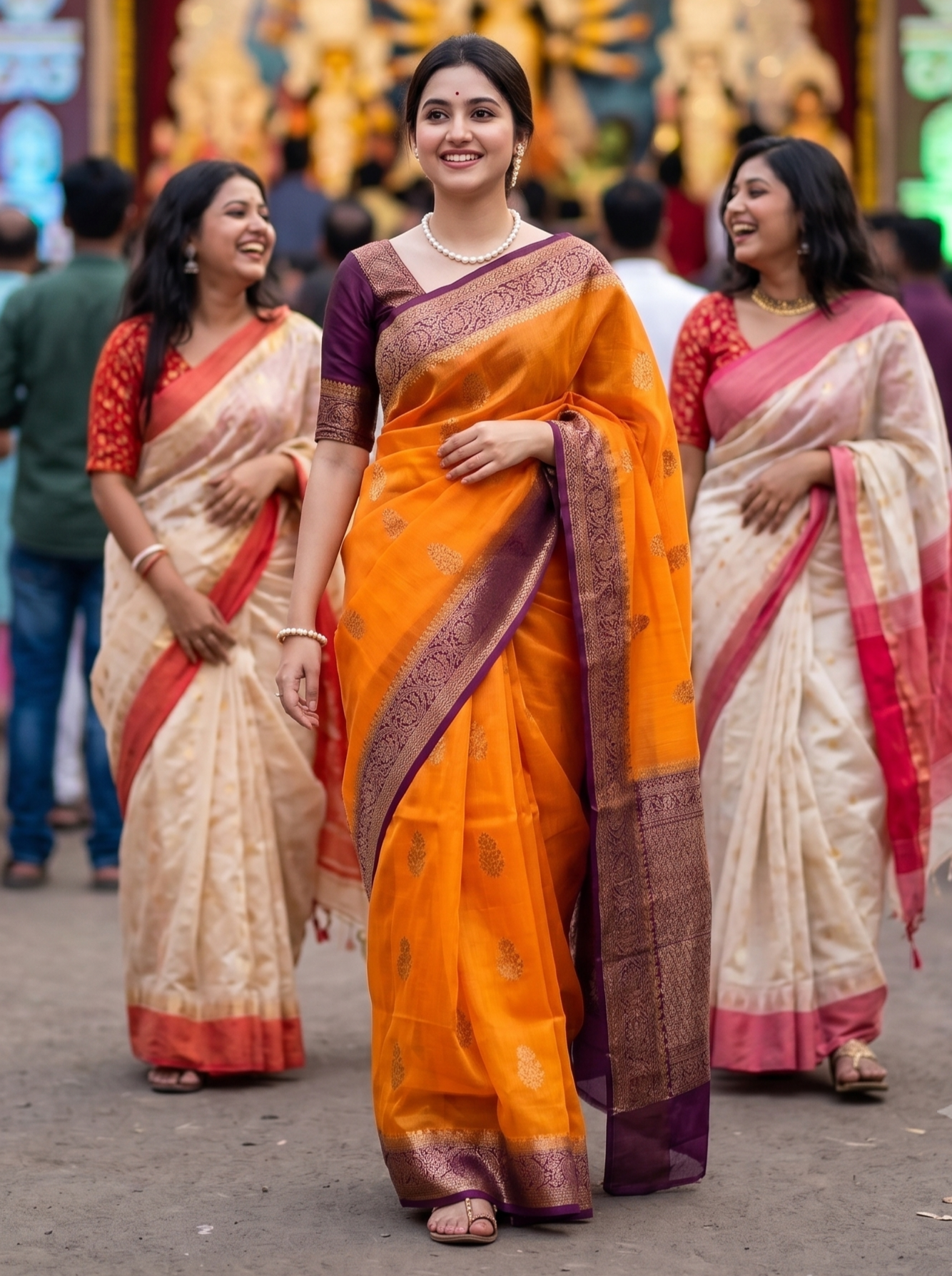 Musrad Yellow Kora Banarasi Silk Saree, With Unstiched Blouse
