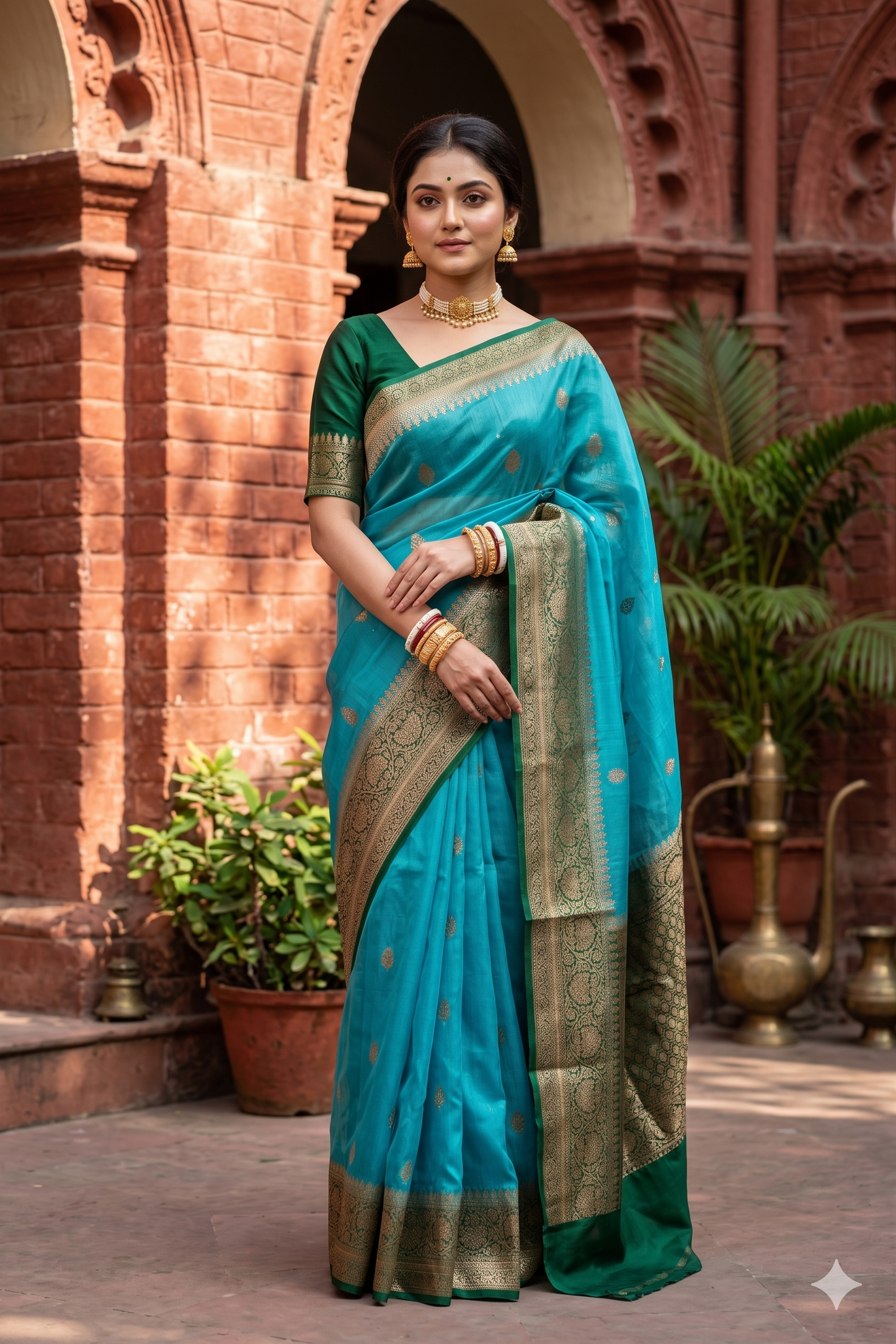 Sky Blue Kora Banarasi Silk Saree, With Unstiched Blouse