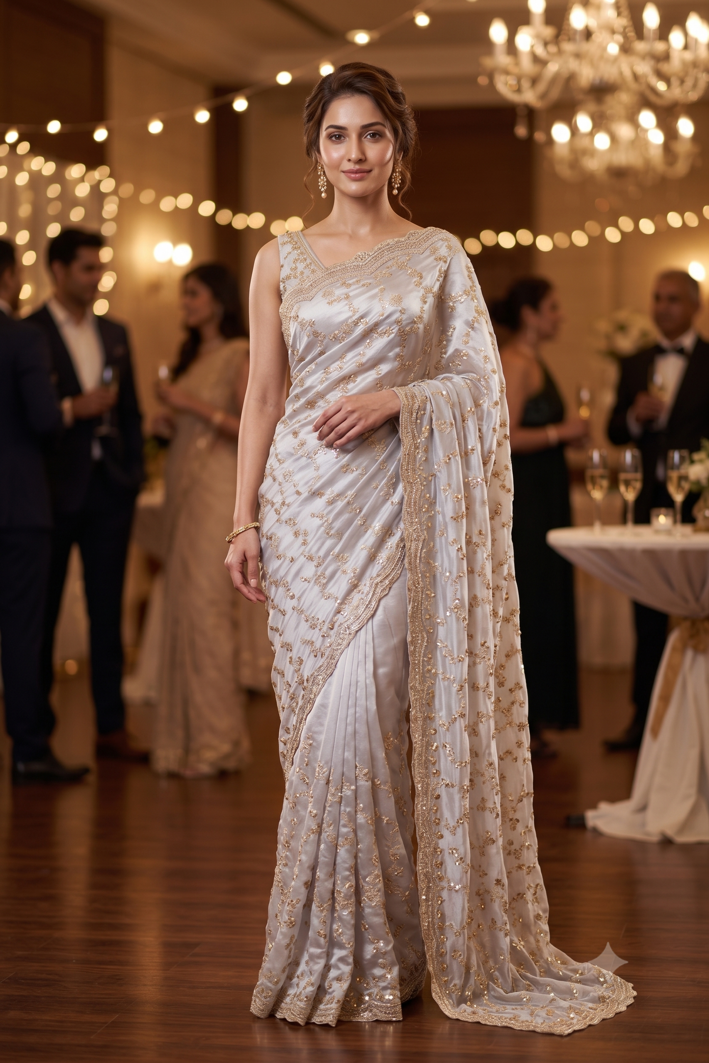 Light Grey Soft Tissue Organza Silk Embroidery Saree, With Unstiched Blouse