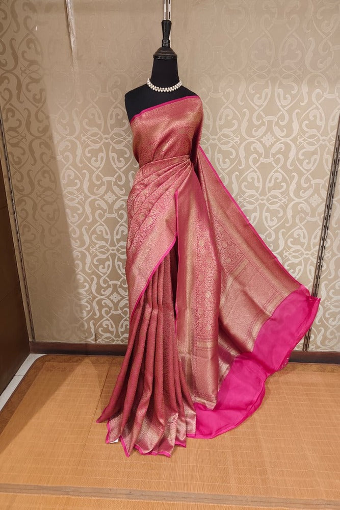 Rani Brocade Kora Banarasi Silk Saree, With Unstiched Blouse