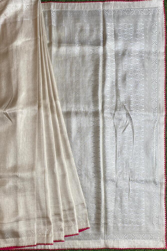 Off-White Tissue Saree, With Unstiched Blouse