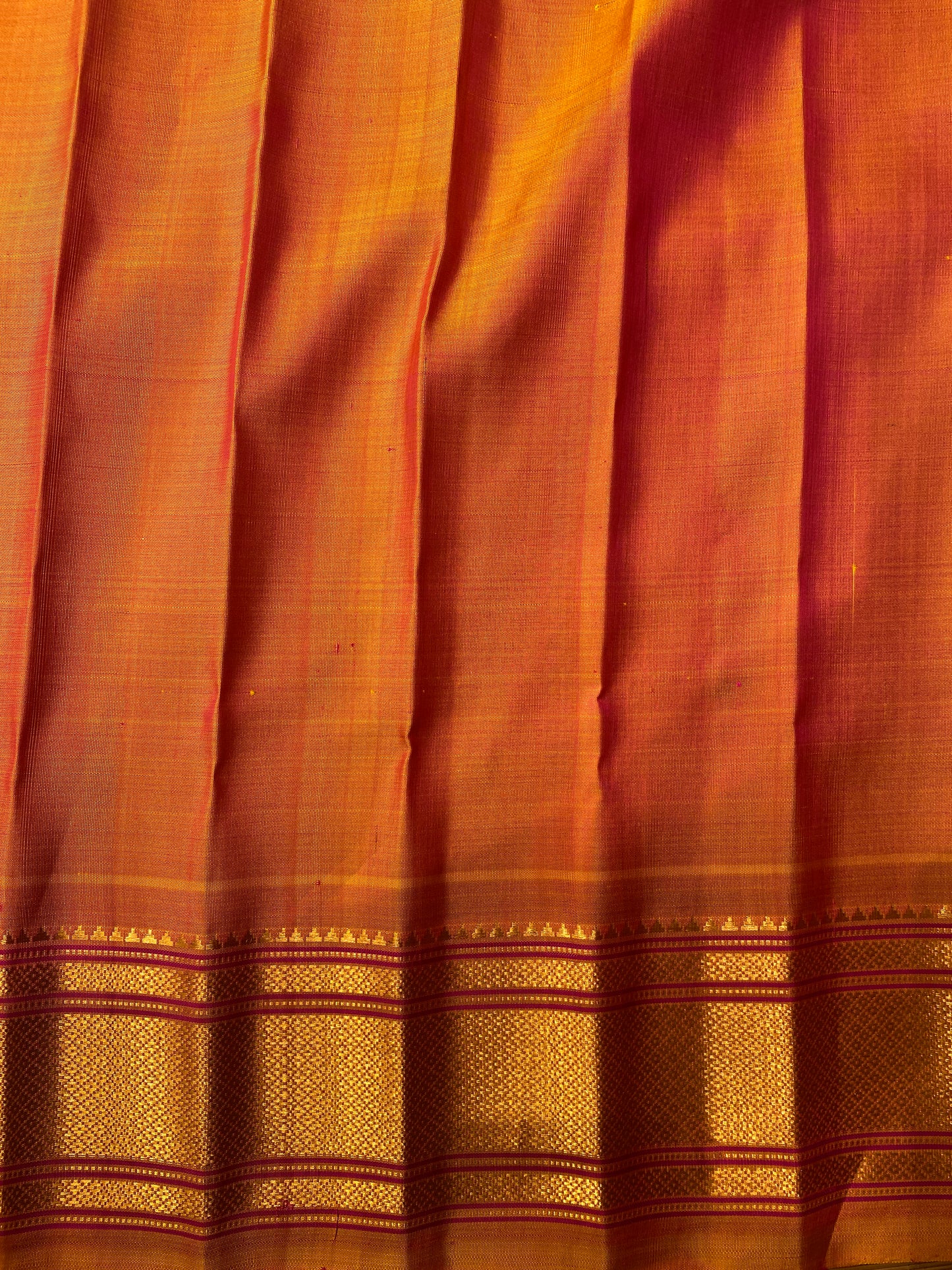 Golden Orange Gadwal Silk Sarees With Unstiched Blouse