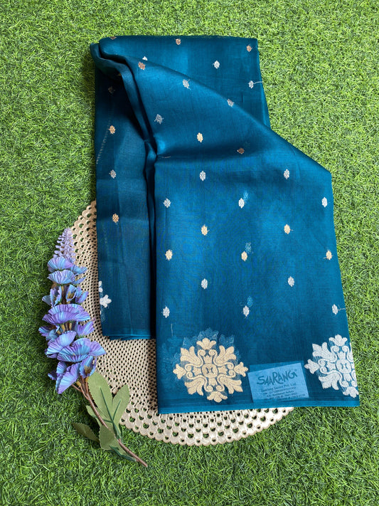 Royal Blue Kora Banarasi Silk Saree, With Unstiched Blouse