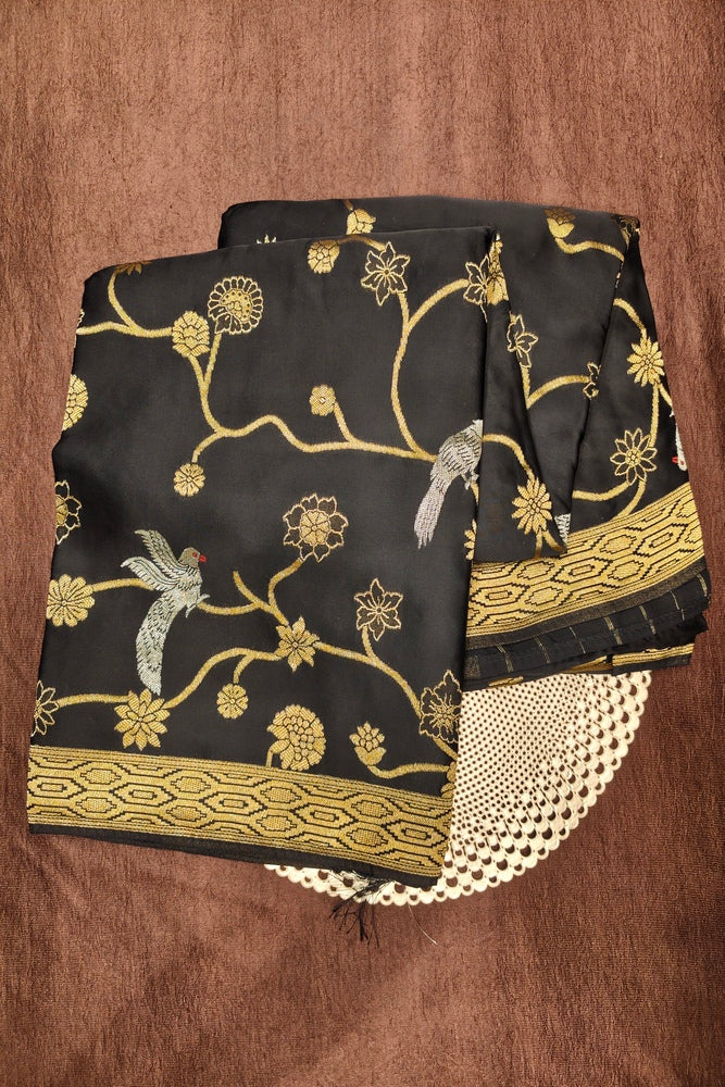 Black Semi Mashru Silk Sarees With Unstiched Blouse