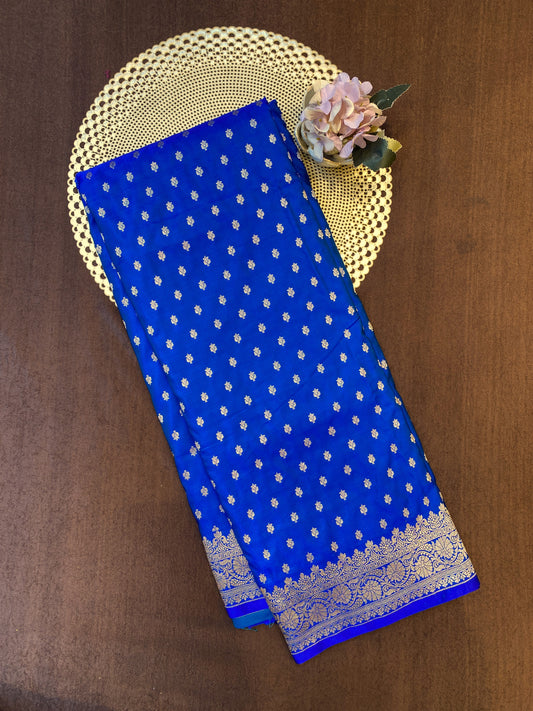 Indigo Blue Semi Mashru Katan Silk Saree, With Unstiched Blouse