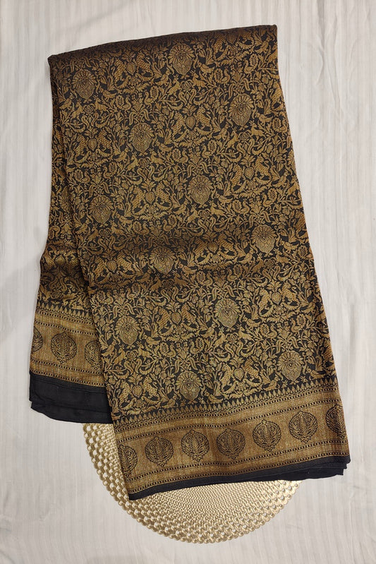 Black Semi Brocade Silk Saree, With Unstiched Blouse
