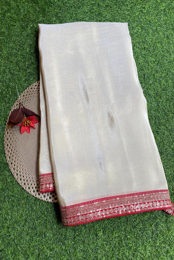 Off-White Tissue Saree, With Unstiched Blouse