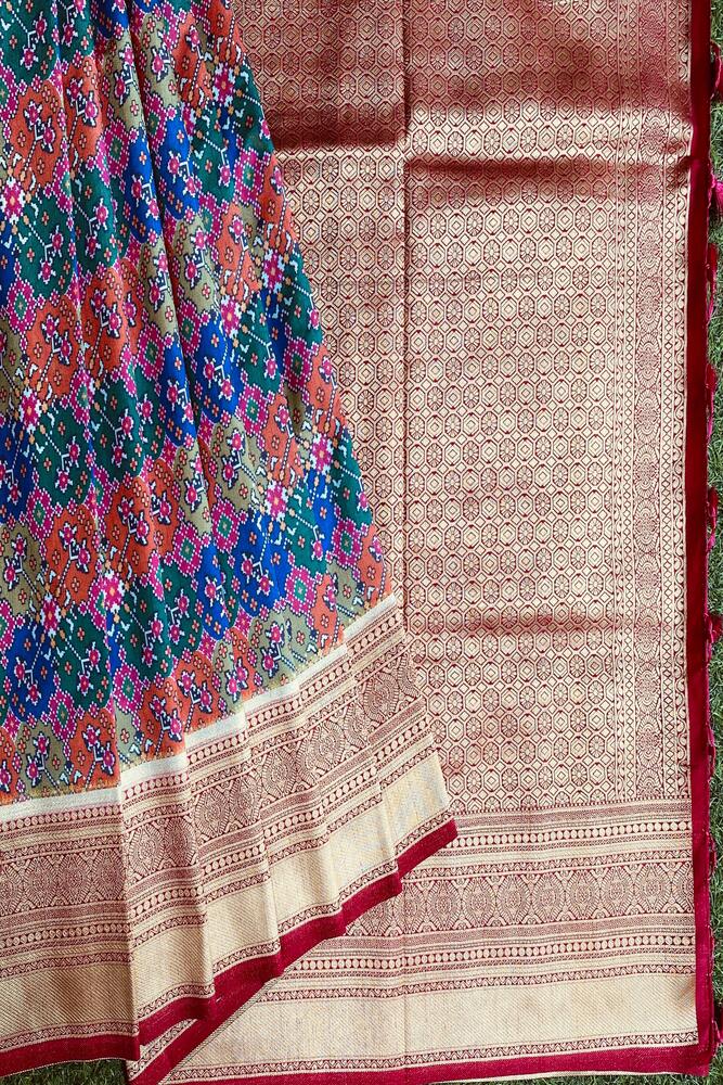 Multi Budget Friendly Katan Patola Saree, With Unstiched Blouse