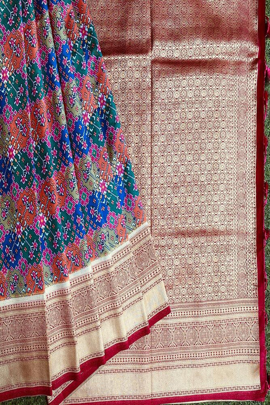 Multi Budget Friendly Katan Patola Saree, With Unstiched Blouse