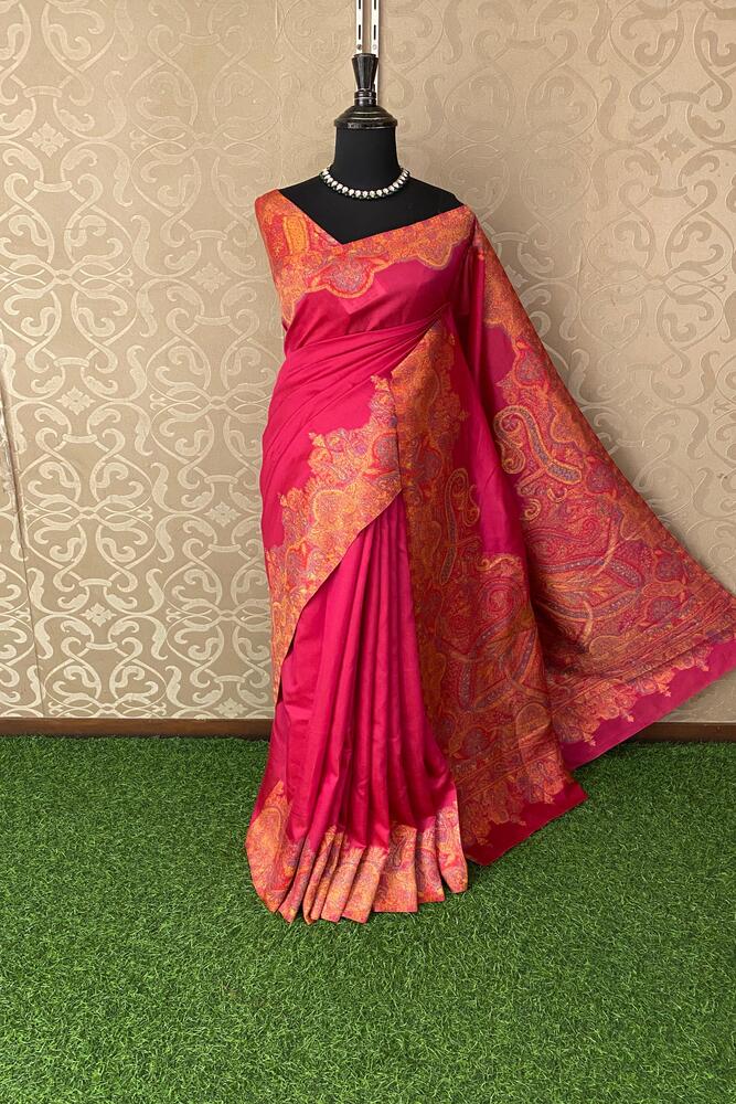 Rani Pure Kani Handloom Silk Saree With Floral Woven Blouse