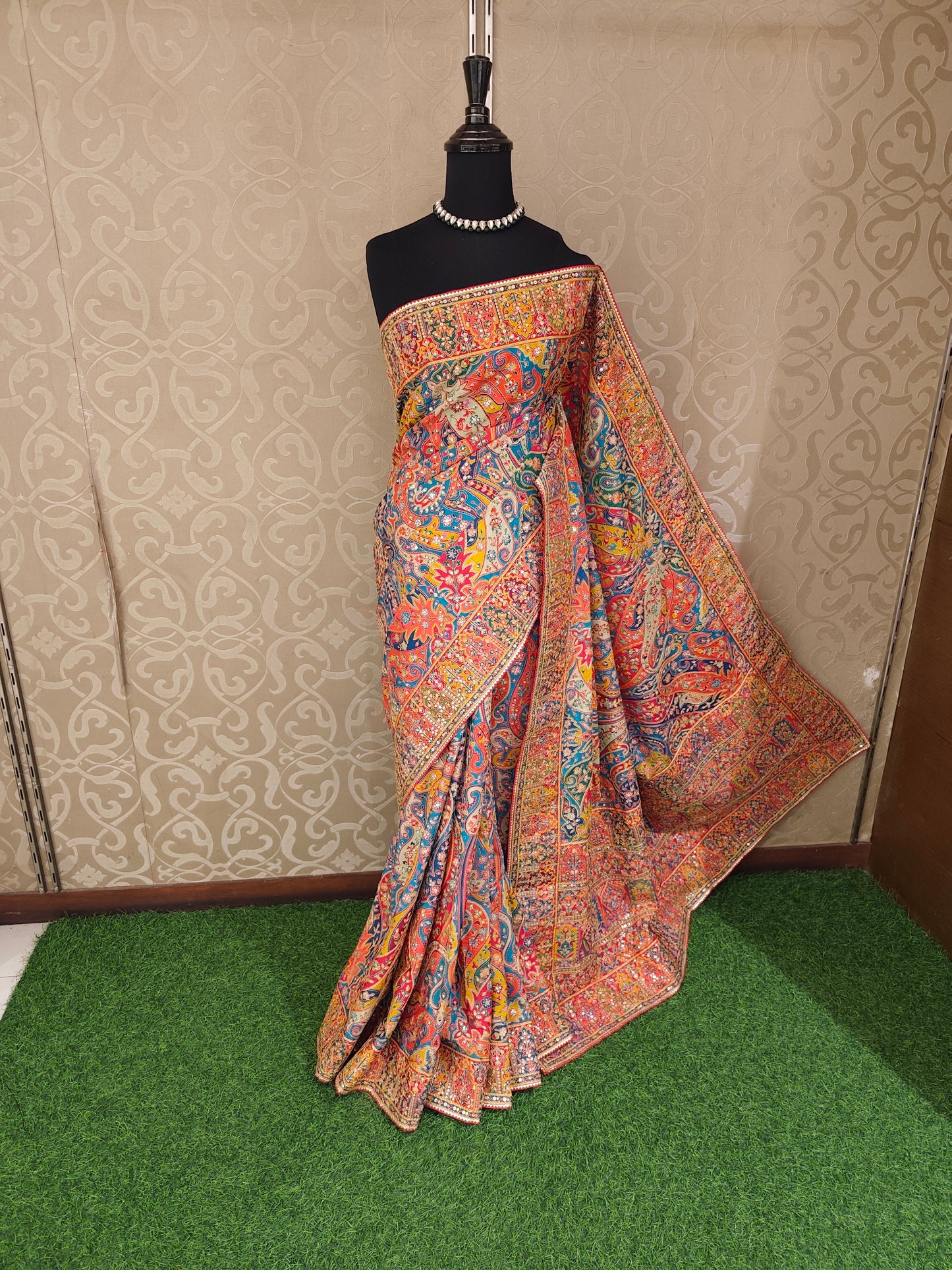 Multi Cocktail Satin Crepe Saree, With Unstiched Blouse