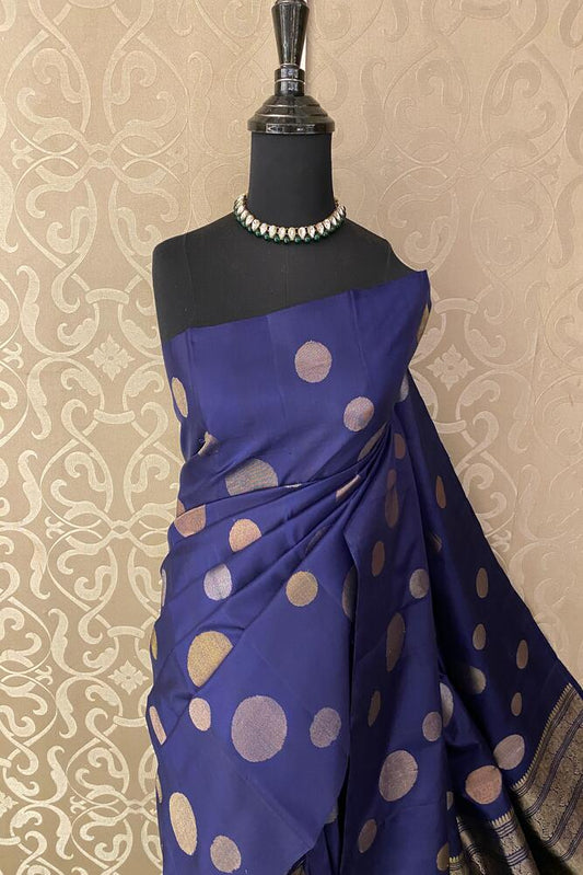 Indigo Blue Pure Kanjeevaram Silk Saree, With Unstiched Blouse